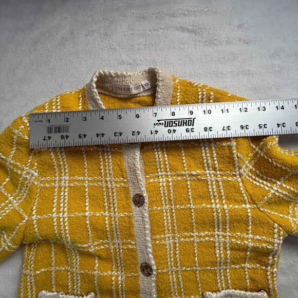The Knit Couture Womens Yellow White Plaid Crop Cardigan Sweater Button-Front - Picture 7 of 10